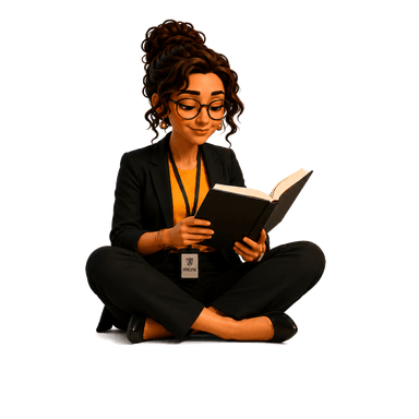 BeyondBell mascot — reading pose